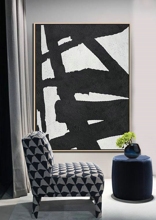 Large Abstract Art Handmade Painting,Black And White Minimal Painting On Canvas - Big Wall Art For Living Room
